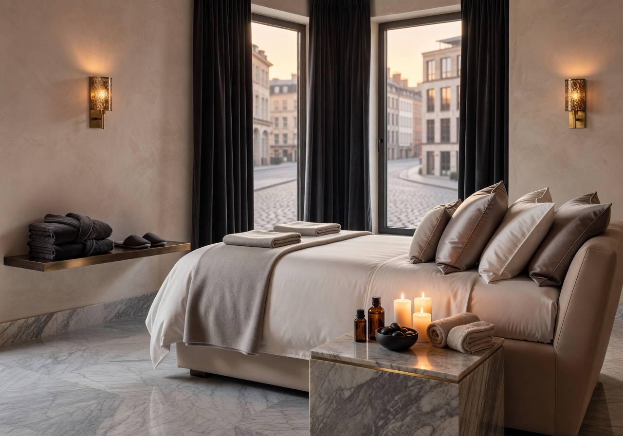 Executive spa ritual treatment room with candles