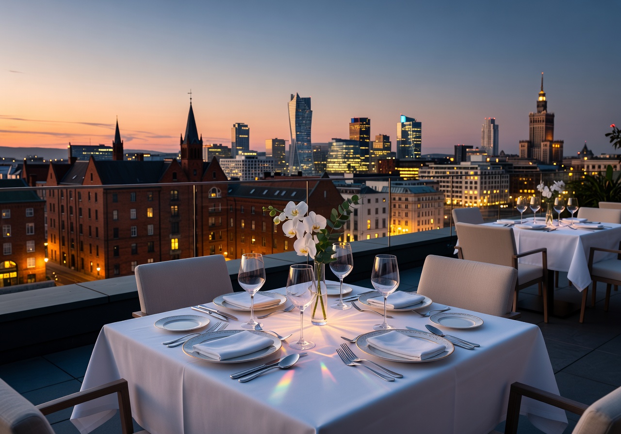 Fine dining table setting with European cuisine