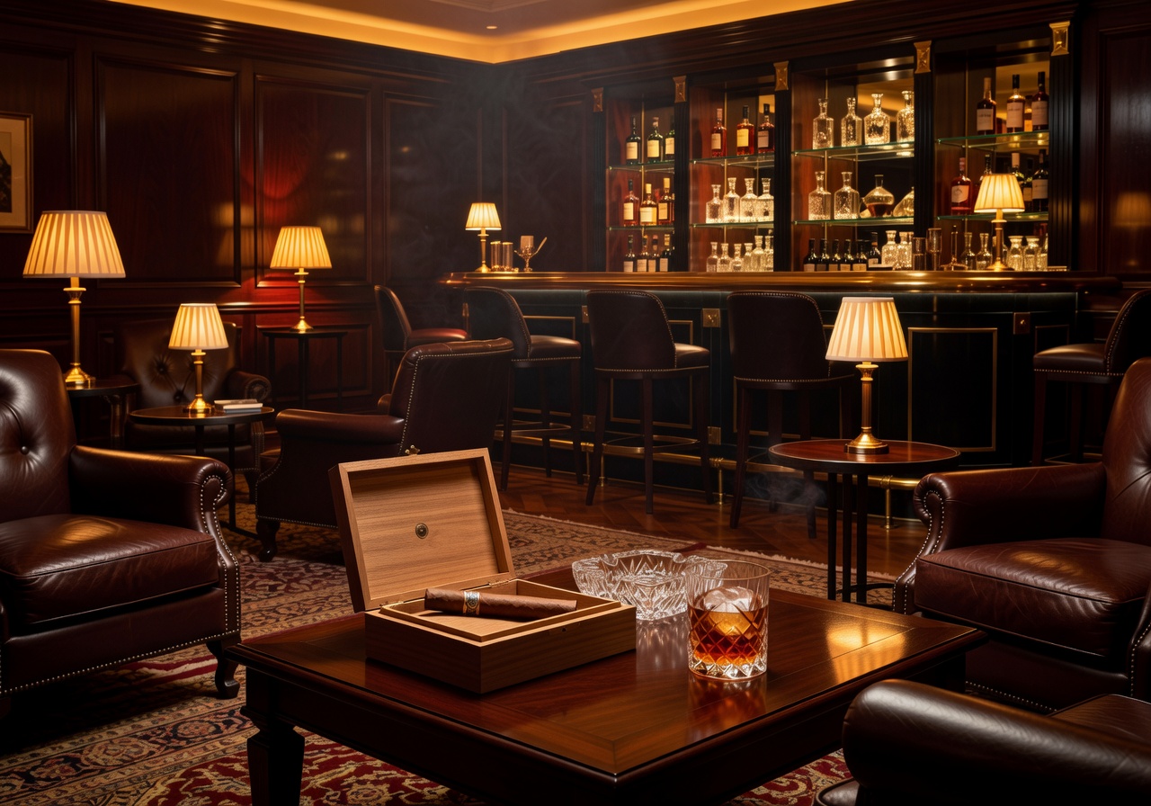 Fine cigar lounge cocktail bar luxury atmosphere