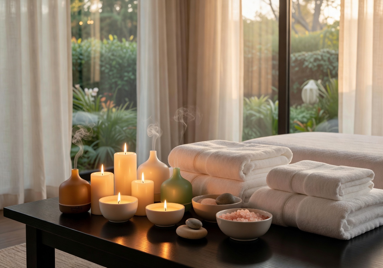 Luxury spa wellness retreat candles aromatherapy