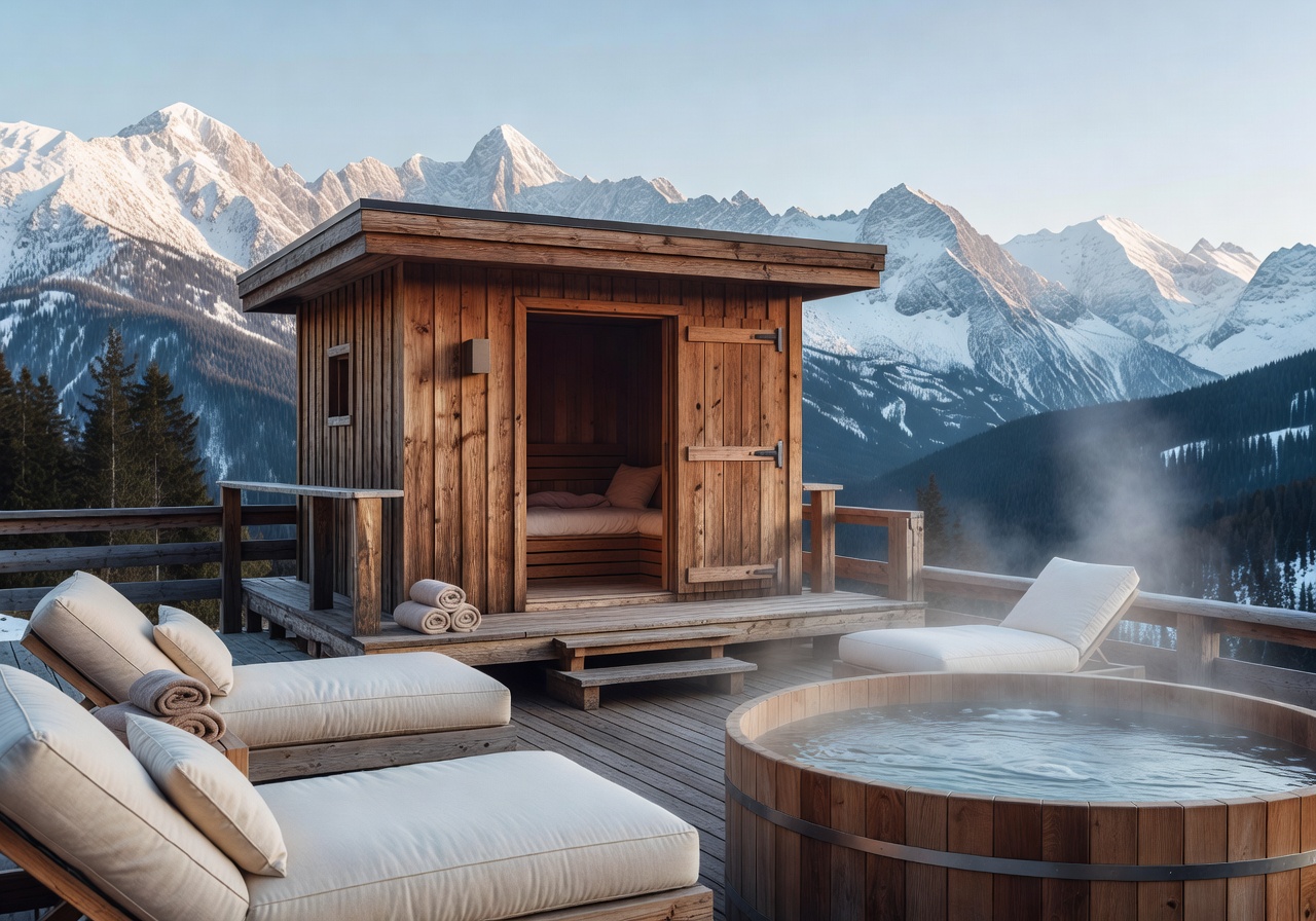 Premium wooden sauna with ambient lighting