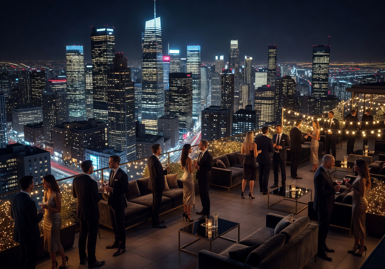 Premium nightlife rooftop city skyline experience